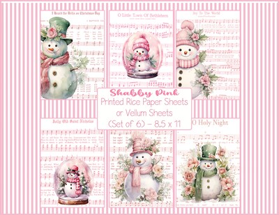 Decoupage Rice Paper OR Vellum Sheets - Set of 6 - 8.5 x 11 - Christmas  Paper - Shabby Pink - Decoupage paper